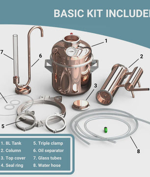 8L Koperen Distilleerapparaat voor Essentiële Olie & Hydrosol - Direct Verwarmbaar