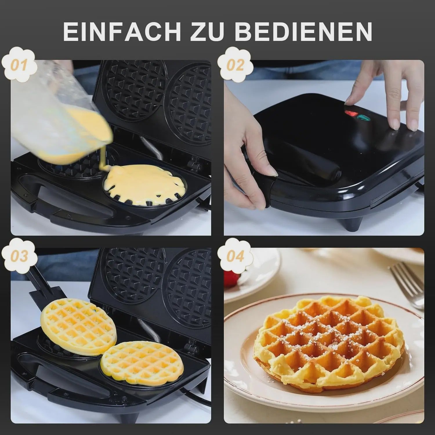 Dubbele Wafelmaker 750W - Anti-aanbak & Automatische Temperatuurregeling