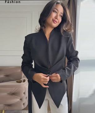 Dames Asymmetrische Blazer met V-hals en Lange Mouwen - Casual Lente Jasje