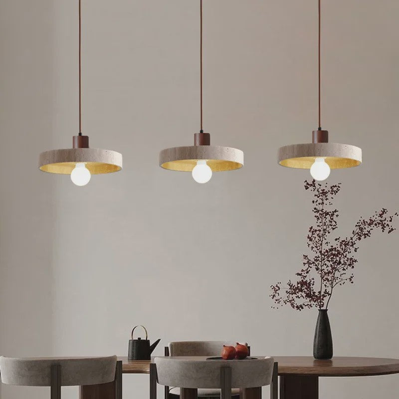Natuurlijke Travertin Hanglamp met Houten Accent - E27 Fitting