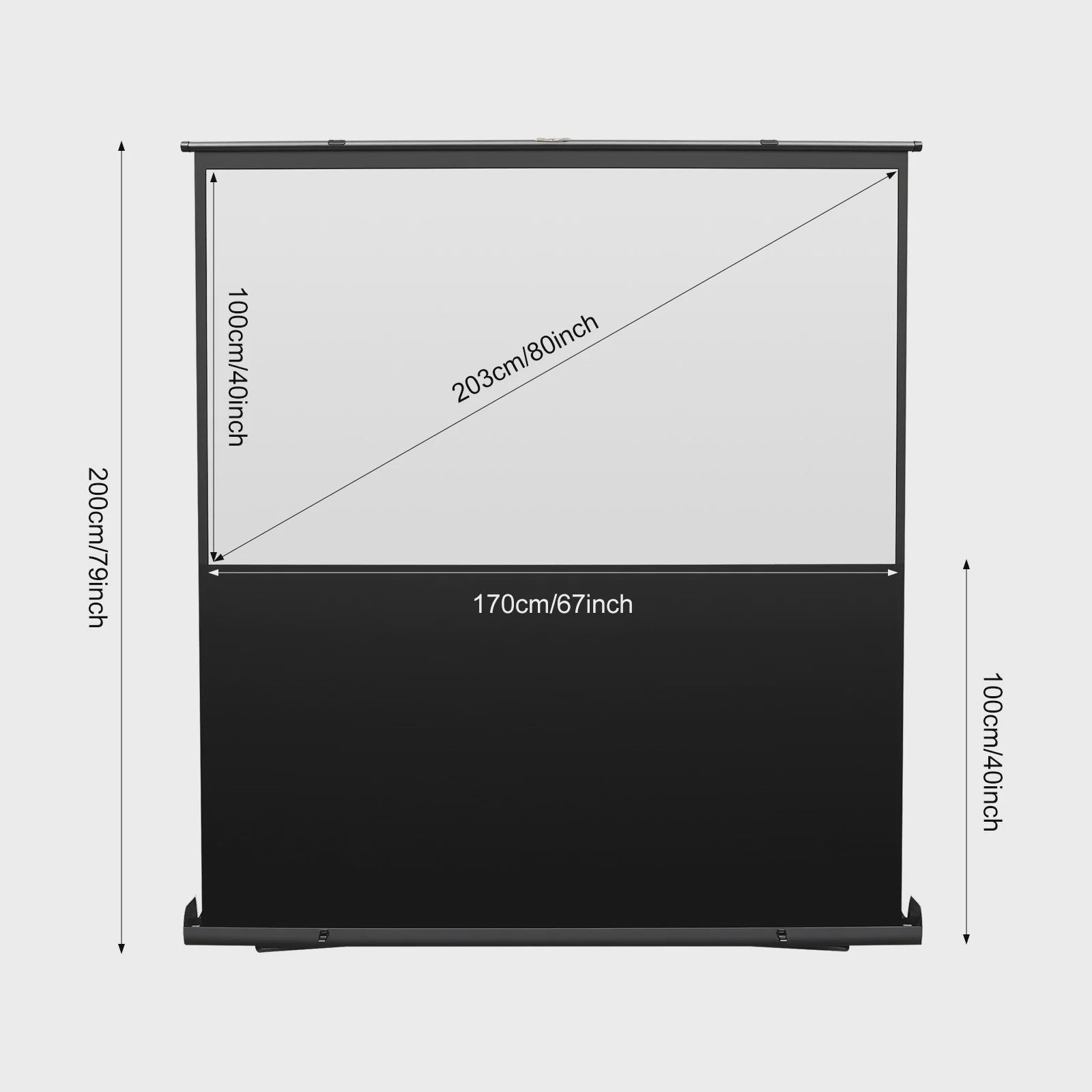80 Inch Draagbaar Projectiescherm met Verhoogbaar Frame - 16:9, 4K/8K Ultra HD, 160° Kijkhoek, HDR/3D