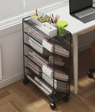 Mobiele Boekenkast op Wielen - Metalen Opbergrek voor Kantoor, Bureau en Kinderkamer