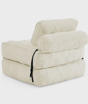 2-in-1 Beige Ribstof Fauteuil en Slaapbank - Multifunctioneel en Opvouwbaar