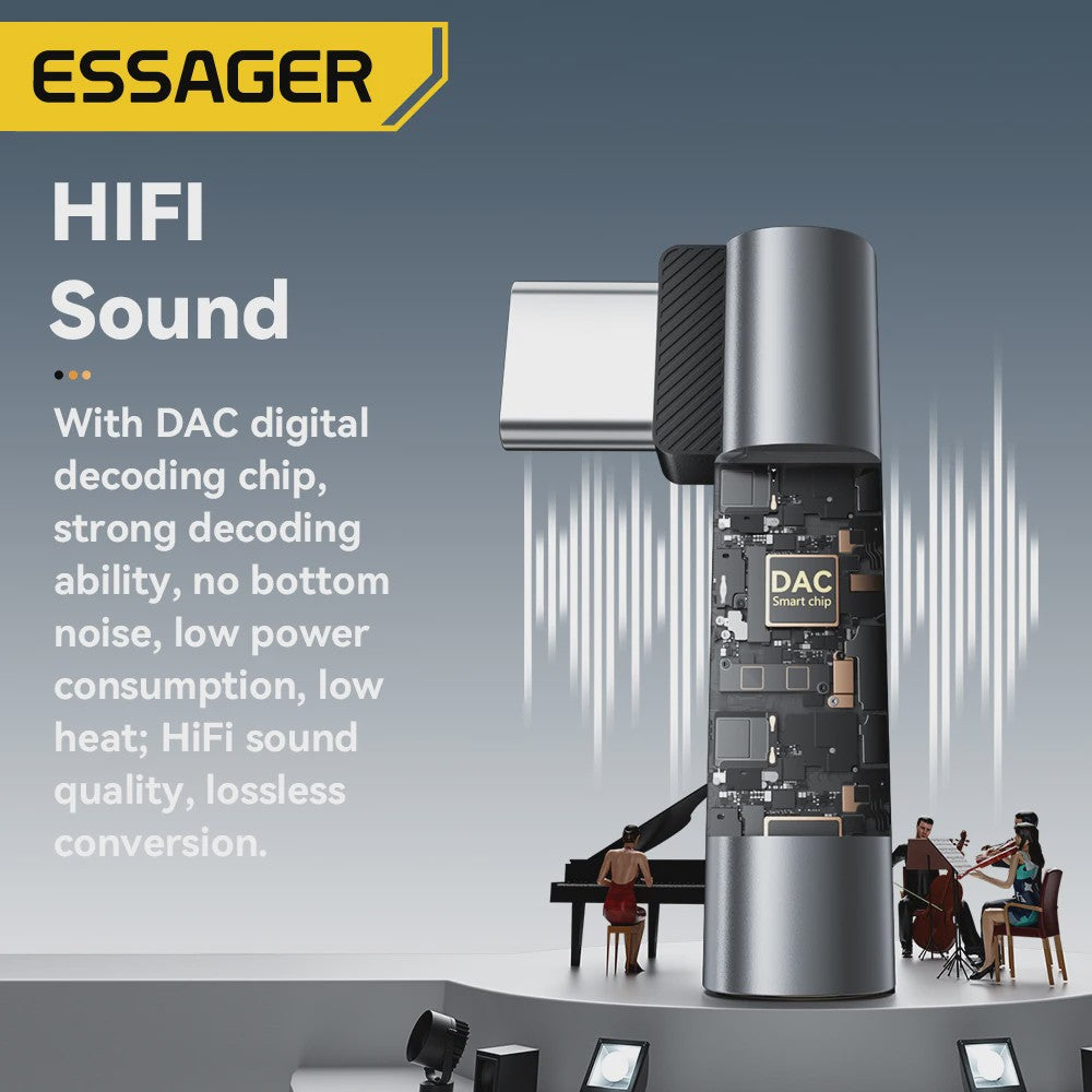 Essager L-vormige Audio Adapter: Type-C naar 3.5mm Jack & Lightning naar 3.5mm Koptelefoon