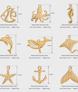 5-delige Set RVS Bedeltjes Zeeleven: Walvis, Dolfijn, Octopus, Vissenstaart & Manta Ray