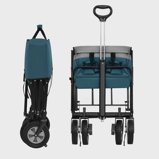 Opvouwbare Transportkar 100L met Verstelbare Handgreep en Zijvak - All-Terrain