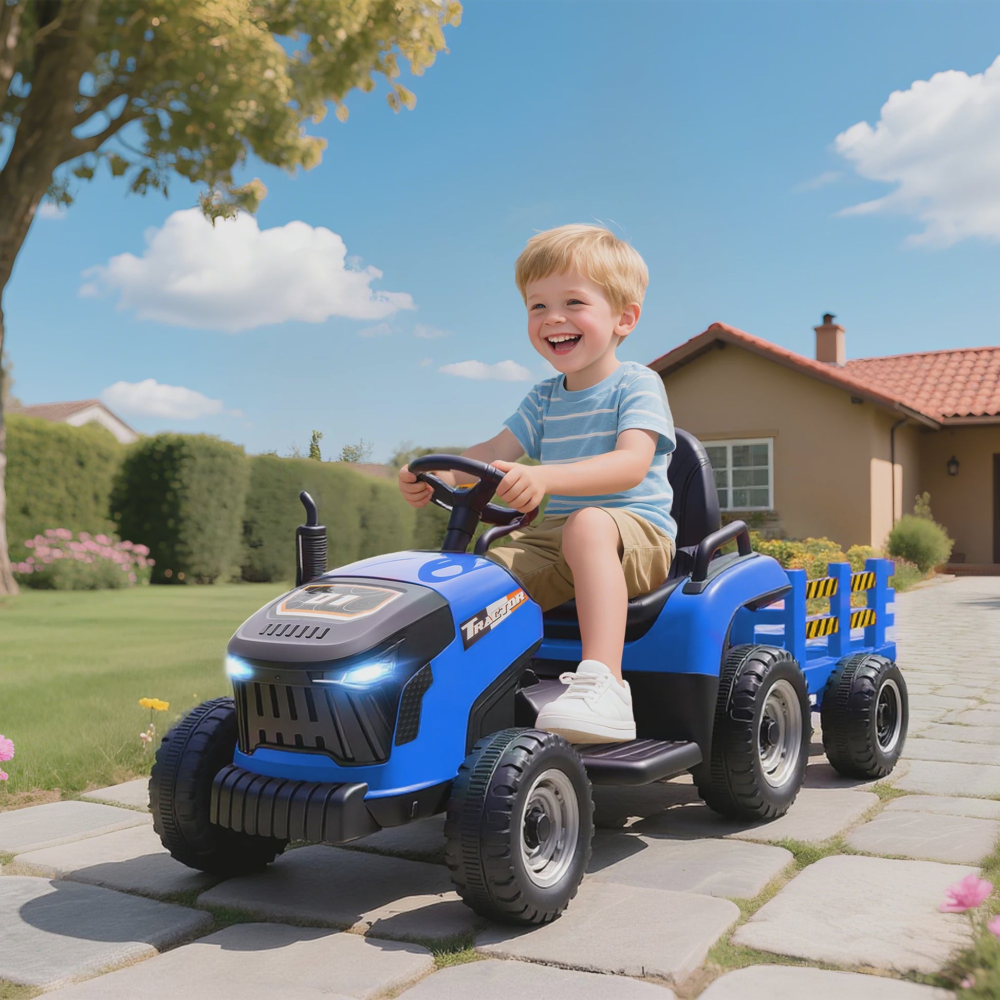 Elektrische Kinder Tractor met Afneembare Aanhanger - 12V Accu, 3-5 Km/U, Afstandsbediening
