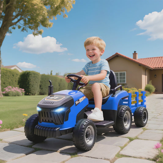 Elektrische Kinder Tractor met Afneembare Aanhanger - 12V Accu, 3-5 Km/U, Afstandsbediening