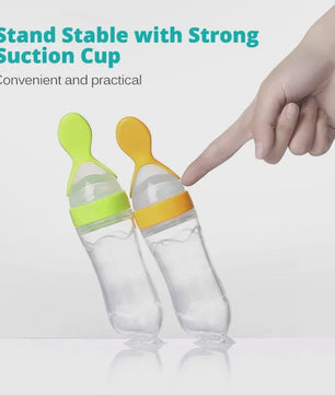 Baby Fles met Lepel - Siliconen Knijpfles voor Babyvoeding en Rijstpap