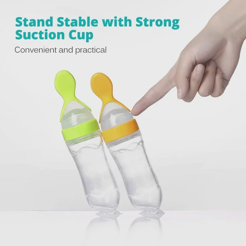 Baby Fles met Lepel - Siliconen Knijpfles voor Babyvoeding en Rijstpap