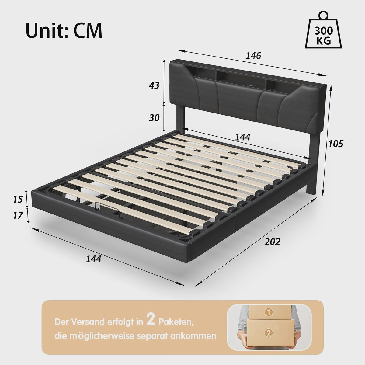 Anajqaqia Gestoffeerd Bed 140x200cm met Verstelbaar Hoofdbord en Opbergruimte