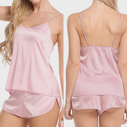 Luxe Satijnen Pyjamaset voor Dames: Comfortabele Camisole & Shorts Nachtkleding