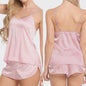 Luxe Satijnen Pyjamaset voor Dames: Comfortabele Camisole & Shorts Nachtkleding