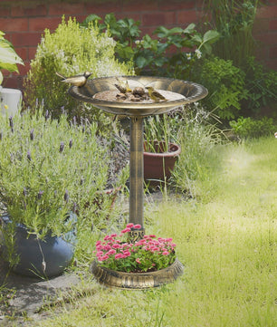 Outsunny Vogelbad & Voederstation met Plantenbak - Ø 50 x 72 cm - Antiek Brons