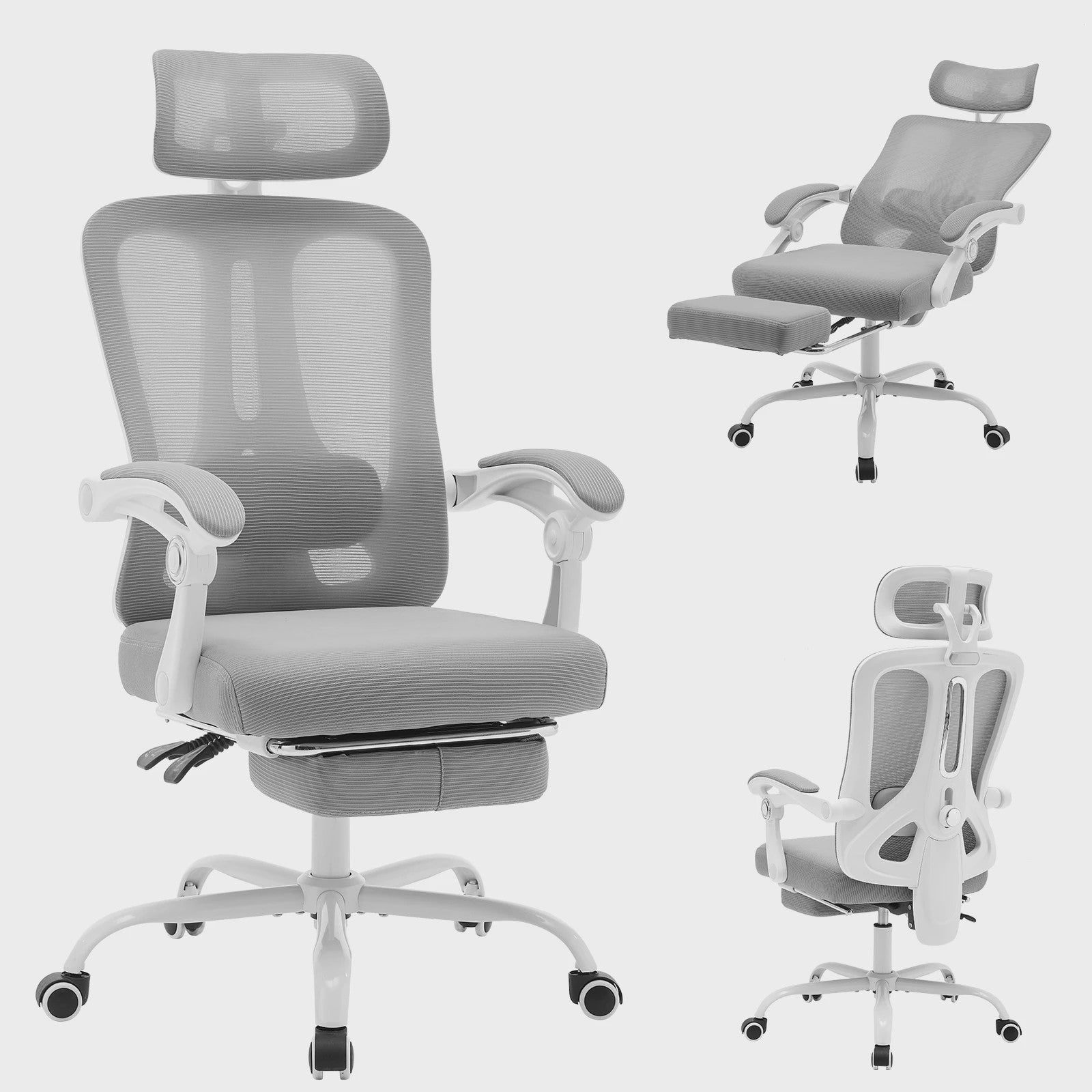 Ergonomische Mesh bureaustoel met voetensteun en verstelbare hoofdsteun