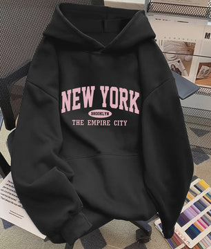 Dames Casual Hoodie met Letterprint - Comfortabele Pullover met Kangoeroezakken