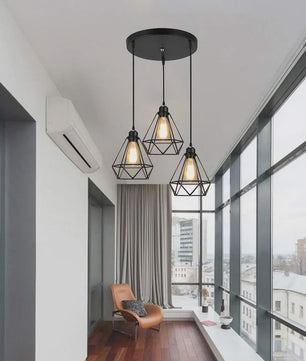 Industriële Hanglamp Zwart - Diamant Kooi Design - 3-Lichts