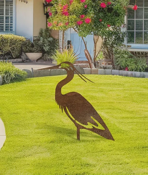 Roestkleurige Metalen Reiger Tuinbeeld - Stijlvolle Vogel Sculptuur voor Buiten