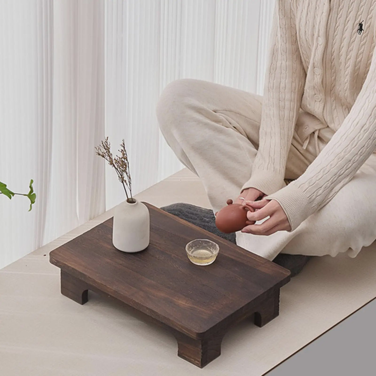 Houten Lage Tatami Tafel - Compact en Stijlvol voor Balkon, Woonkamer of Vensterbank