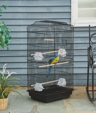 Ruime Vogelkooi Viary Zwart - 46,5x92 cm - Inclusief Voederbakjes, Zitstokken & Uitschuifbare Lade
