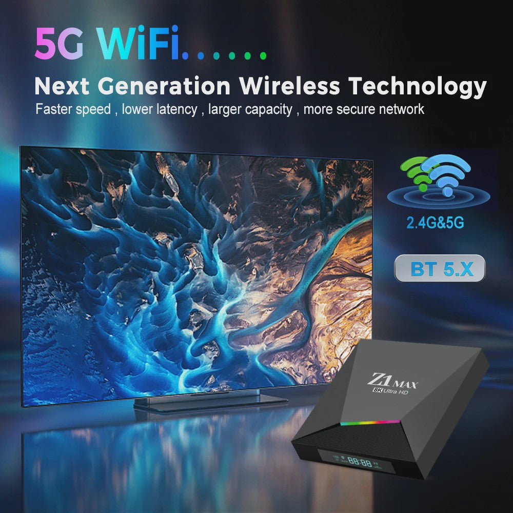 Z1 Max Android 15 Smart TV Box: 8K Ultra HD Media Player met 4GB RAM & Dual WiFi