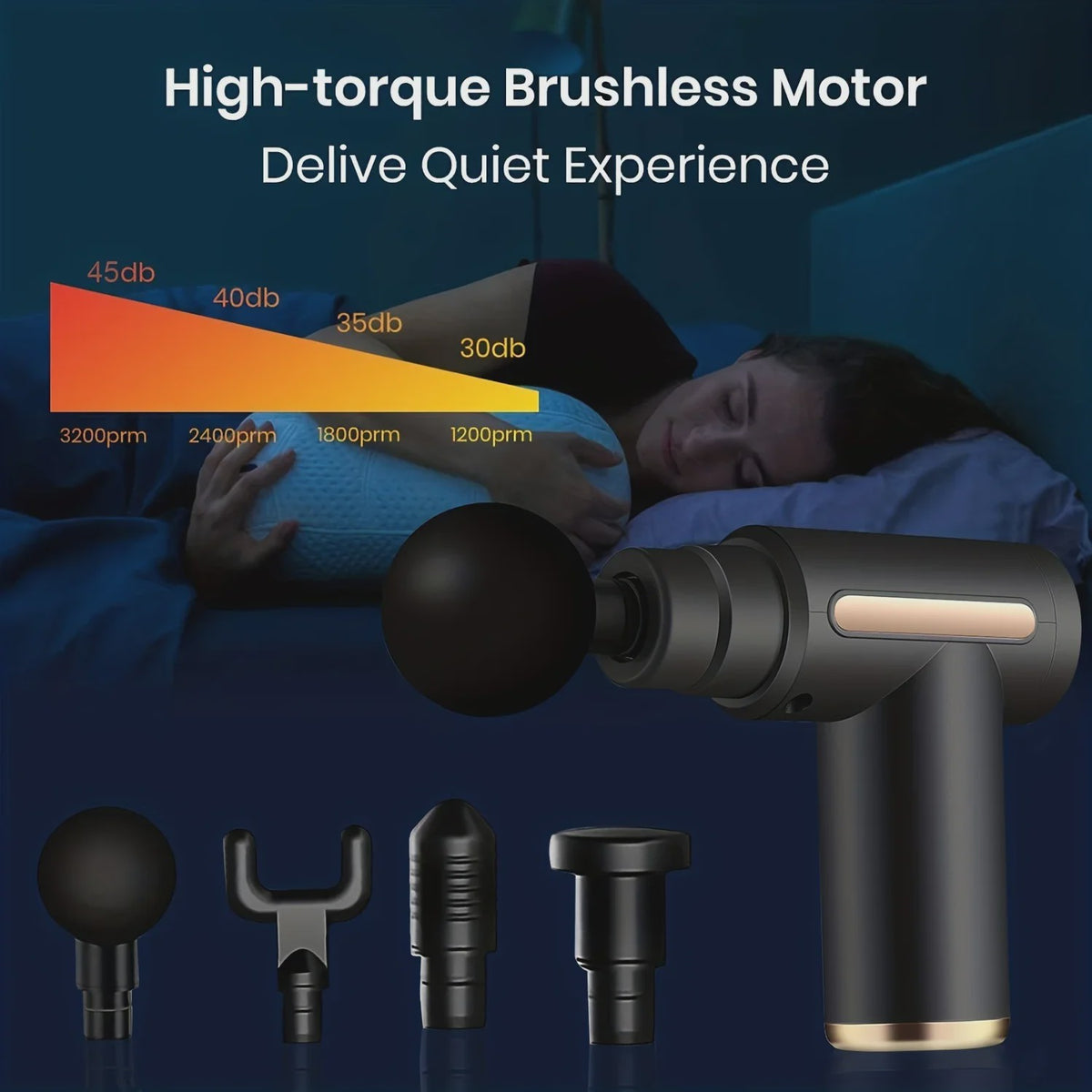 Draagbaar Massagepistool met LED Touchscreen en 4 Opzetstukken
