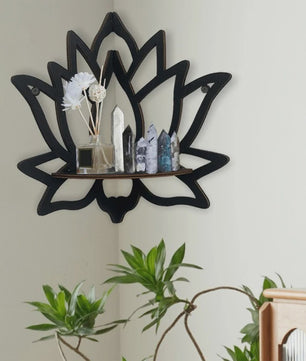 Houten Lotus Wandrek - Decoratieve Hoekplank voor Essentiële Oliën & Kaarsen