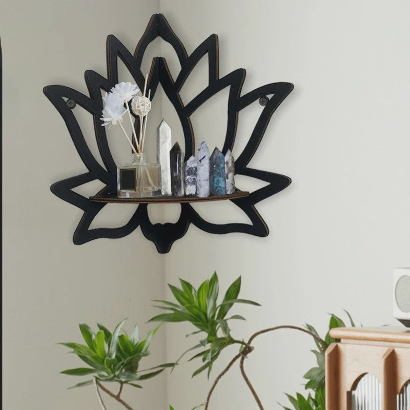 Houten Lotus Wandrek - Decoratieve Hoekplank voor Essentiële Oliën & Kaarsen