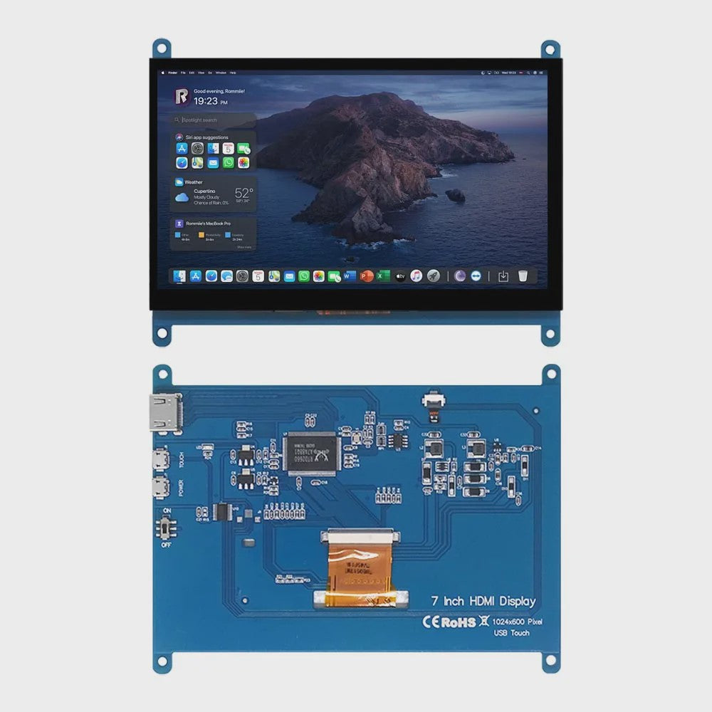 7 Inch IPS Touchscreen Monitor voor Raspberry Pi (4/3/2/B/B+/A+) - 1024x600, HDMI, Driver-Free
