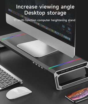 Monitorstandaard met USB 3.0 Hub en RGB Verlichting - Opklapbaar Bureau Organizer
