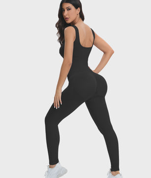 Dames Shapewear Jumpsuit met Ingebouwde BH - Bodycon, Vierkante Hals, Mouwloos & Ribbel Design