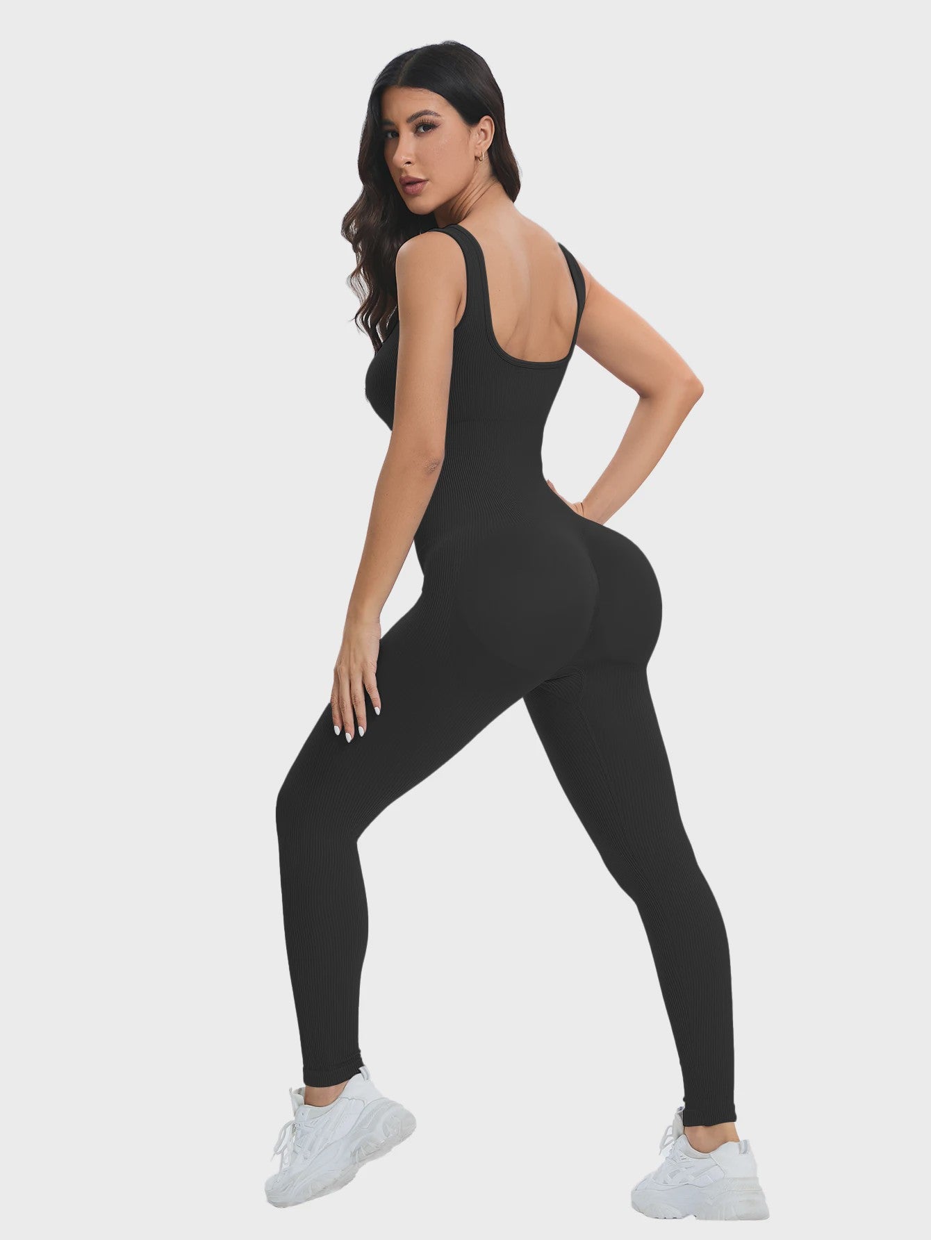 Dames Shapewear Jumpsuit met Ingebouwde BH - Bodycon, Vierkante Hals, Mouwloos & Ribbel Design