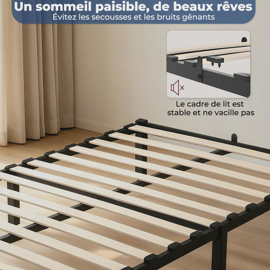Zwevend Metalen Bedframe 90x200/140x200 cm met Houtlook Hoofd- en Voetbord | Industriële Stijl & 27cm Opbergruimte