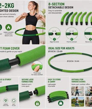 Verstelbare Fitness Hula Hoop voor Volwassenen - 1.2-2KG, 8-Delig, Ø100cm