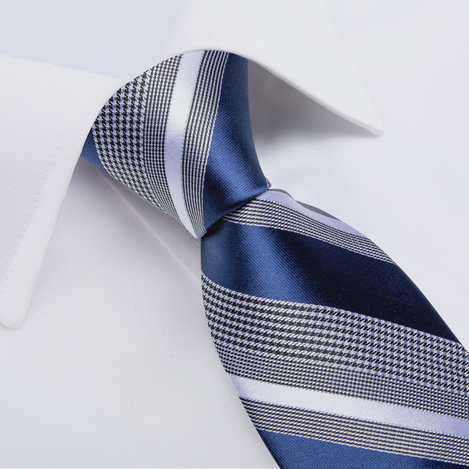 Luxe Blauwe Gestreepte Heren Das Set met Pochet & Manchetknopen - 8cm Breed