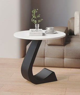 Luxe Ronde Bijzettafel met Rock Slab Look - Modern Design voor Woonkamer & Slaapkamer