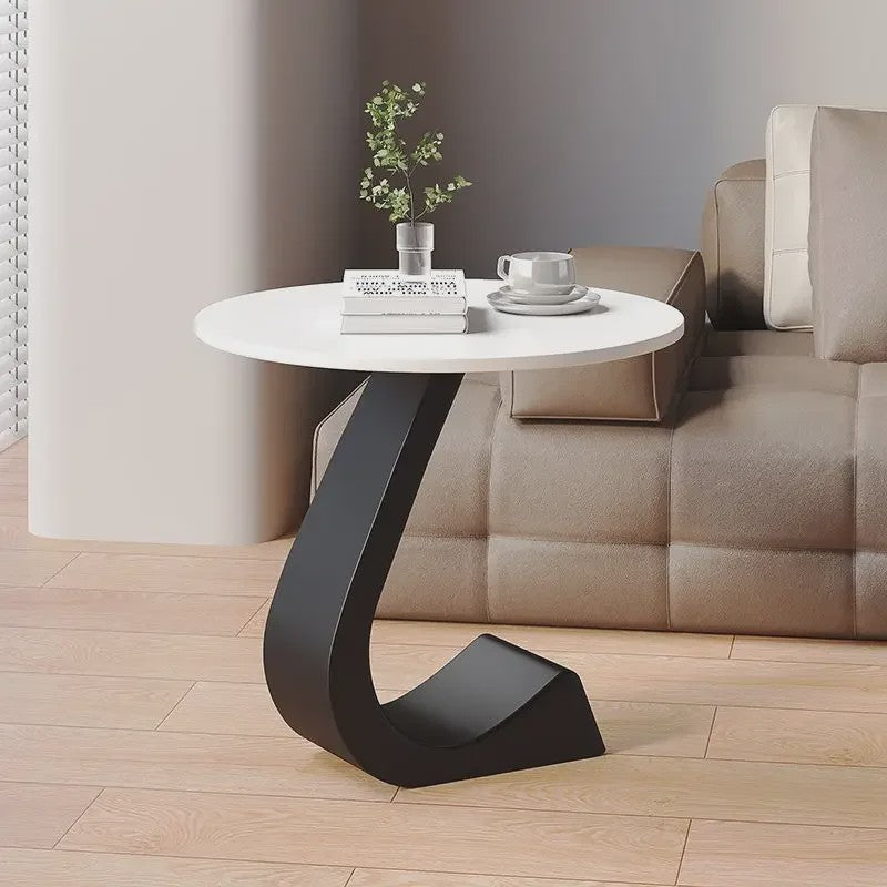 Luxe Ronde Bijzettafel met Rock Slab Look - Modern Design voor Woonkamer & Slaapkamer