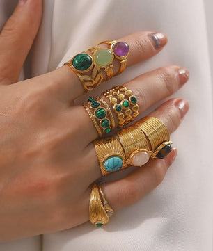 Natuursteen Ringen Dames - Waterdicht Roestvrij Staal Goudkleurig Sieraden