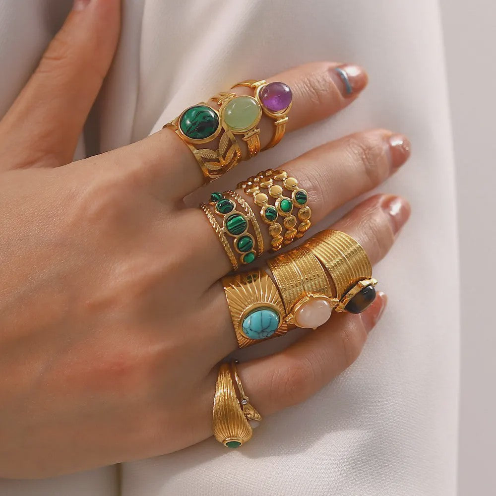 Natuursteen Ringen Dames - Waterdicht Roestvrij Staal Goudkleurig Sieraden