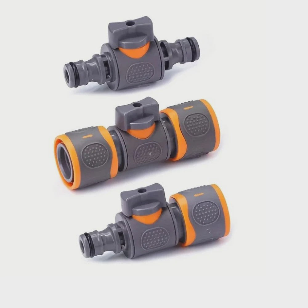 3-delige 16mm Tuinslang Koppeling met Afsluiter - Snelkoppeling voor Irrigatie