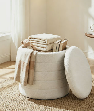 WOLTU Opvouwbare Opbergkruk met Teddy Fleece Bekleding - Ruimtebesparende Voetenbank voor Woonkamer & Slaapkamer