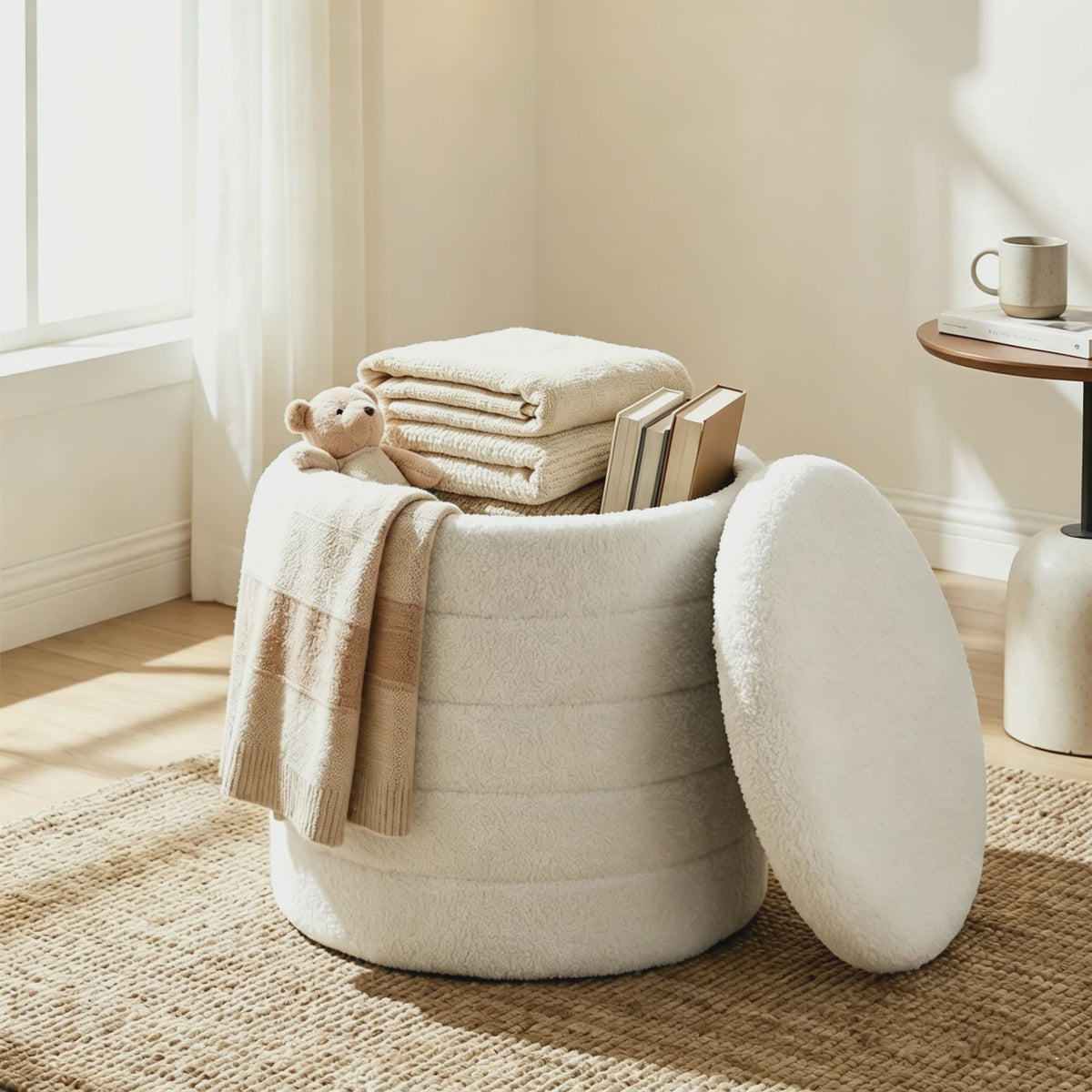 WOLTU Opvouwbare Opbergkruk met Teddy Fleece Bekleding - Ruimtebesparende Voetenbank voor Woonkamer & Slaapkamer