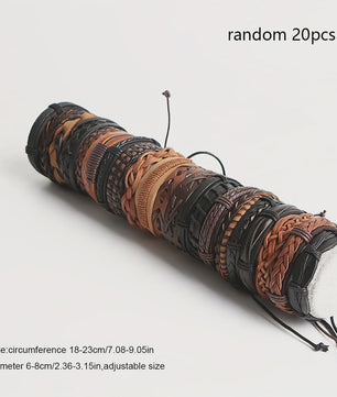Set van 20 Handgemaakte Leren Armbanden voor Heren & Dames - Etnisch & Bohemien Stijl