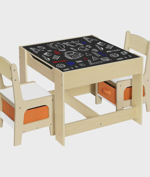 Houten Kinder Speeltafel met 2 Stoeltjes en Opbergruimte