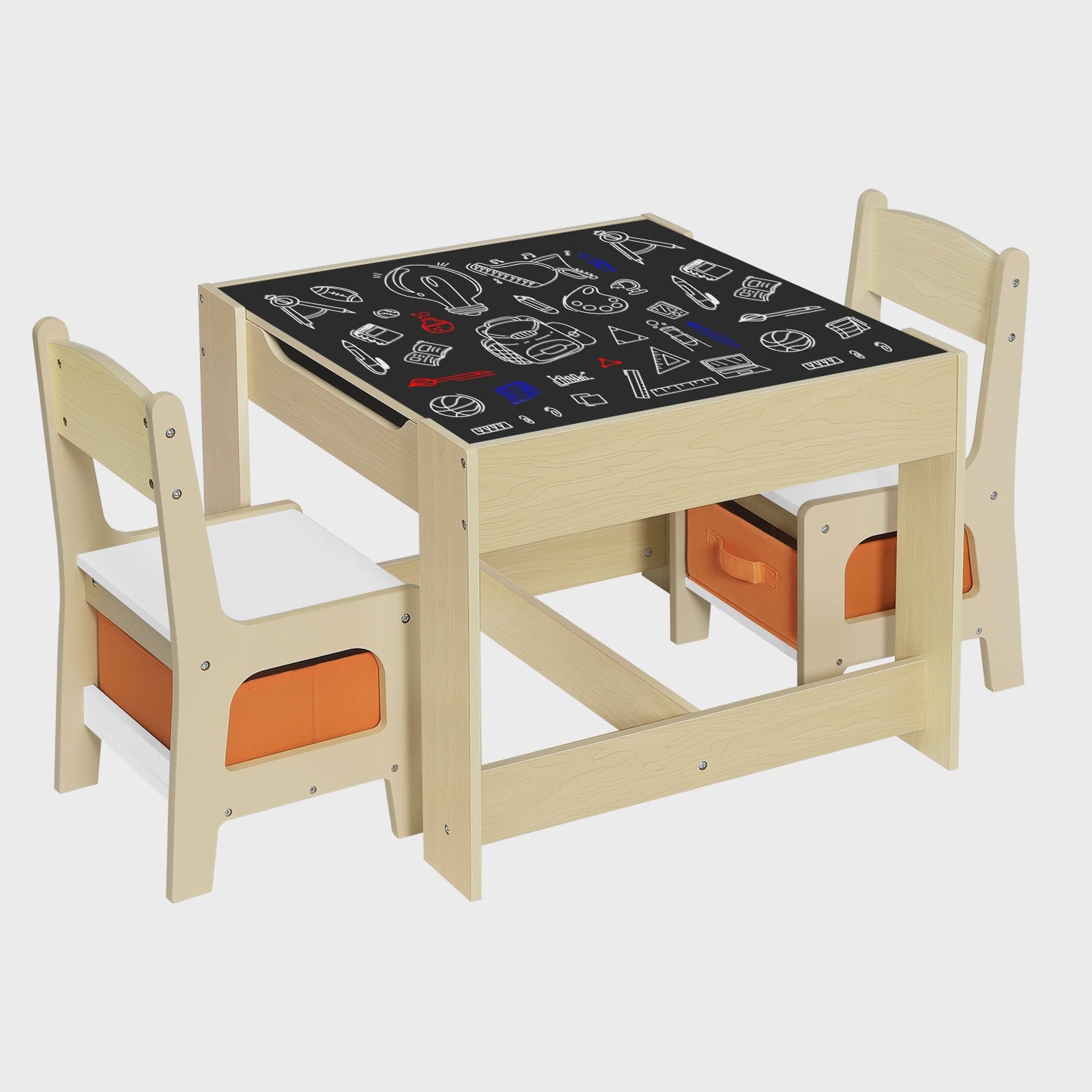 Houten Kinder Speeltafel met 2 Stoeltjes en Opbergruimte