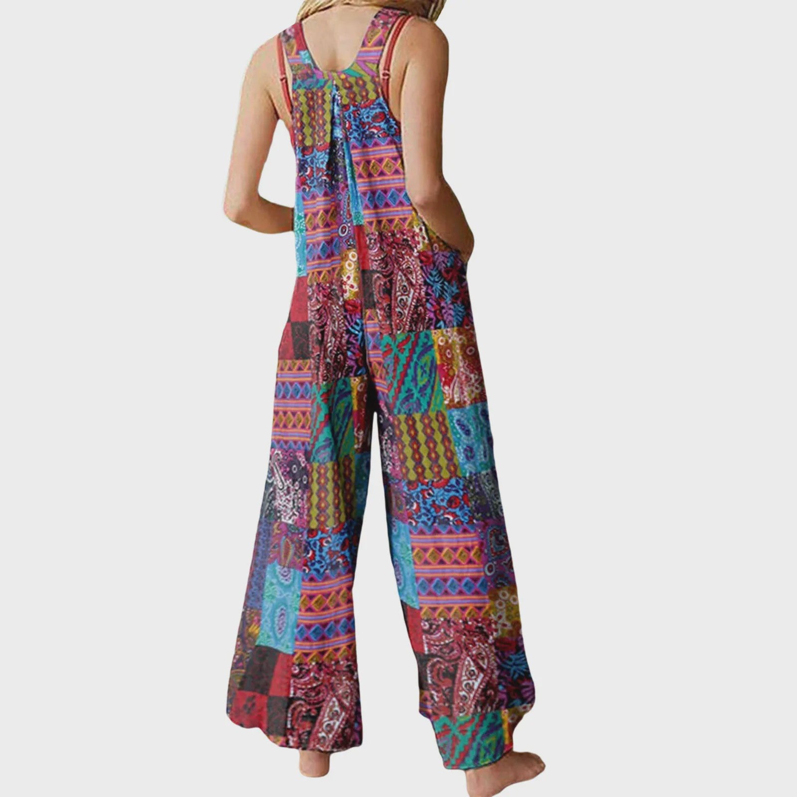 Zomerse Dames Jumpsuit met Etnische Print, Vierkante Hals en Zakken