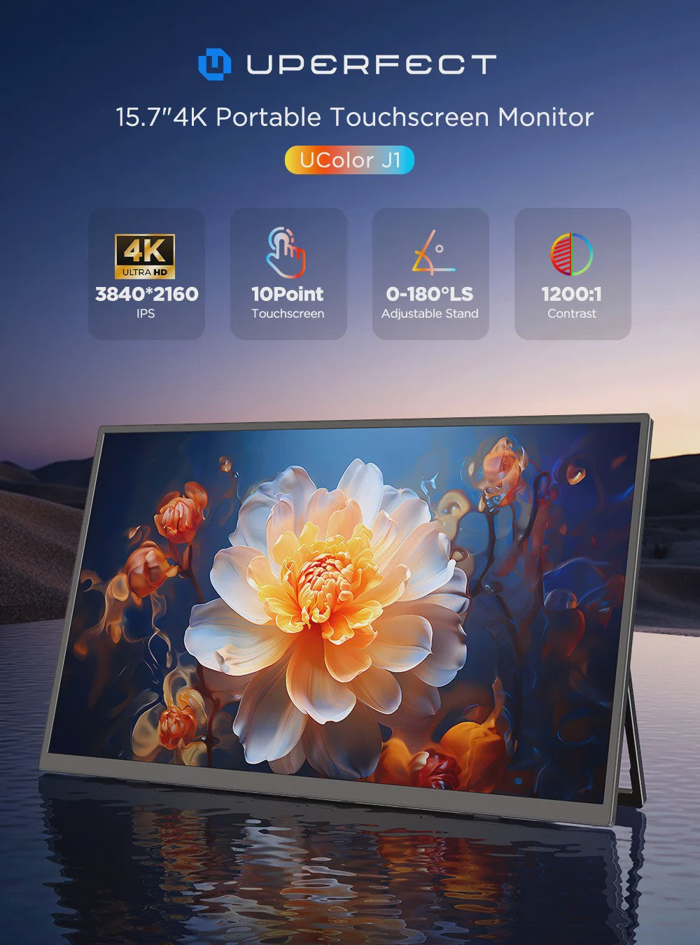 UPERFECT 15.7" 4K Draagbare Touchscreen Monitor - IPS, HDR, USB-C 3.1, HDMI - Ideaal voor Laptop, Console & Telefoon