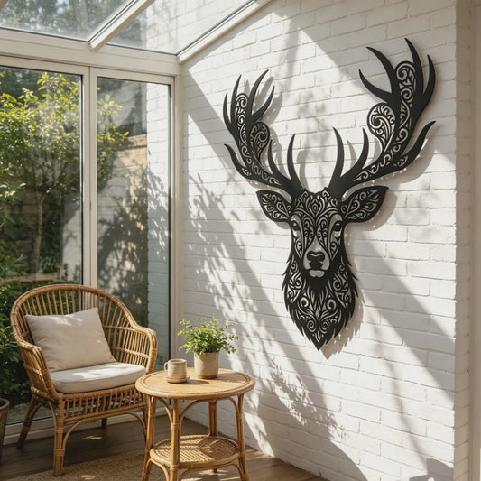 Metalen Wanddecoratie Hertenkop Rustiek - Sfeervolle IJzeren Hanger voor Binnen & Buiten