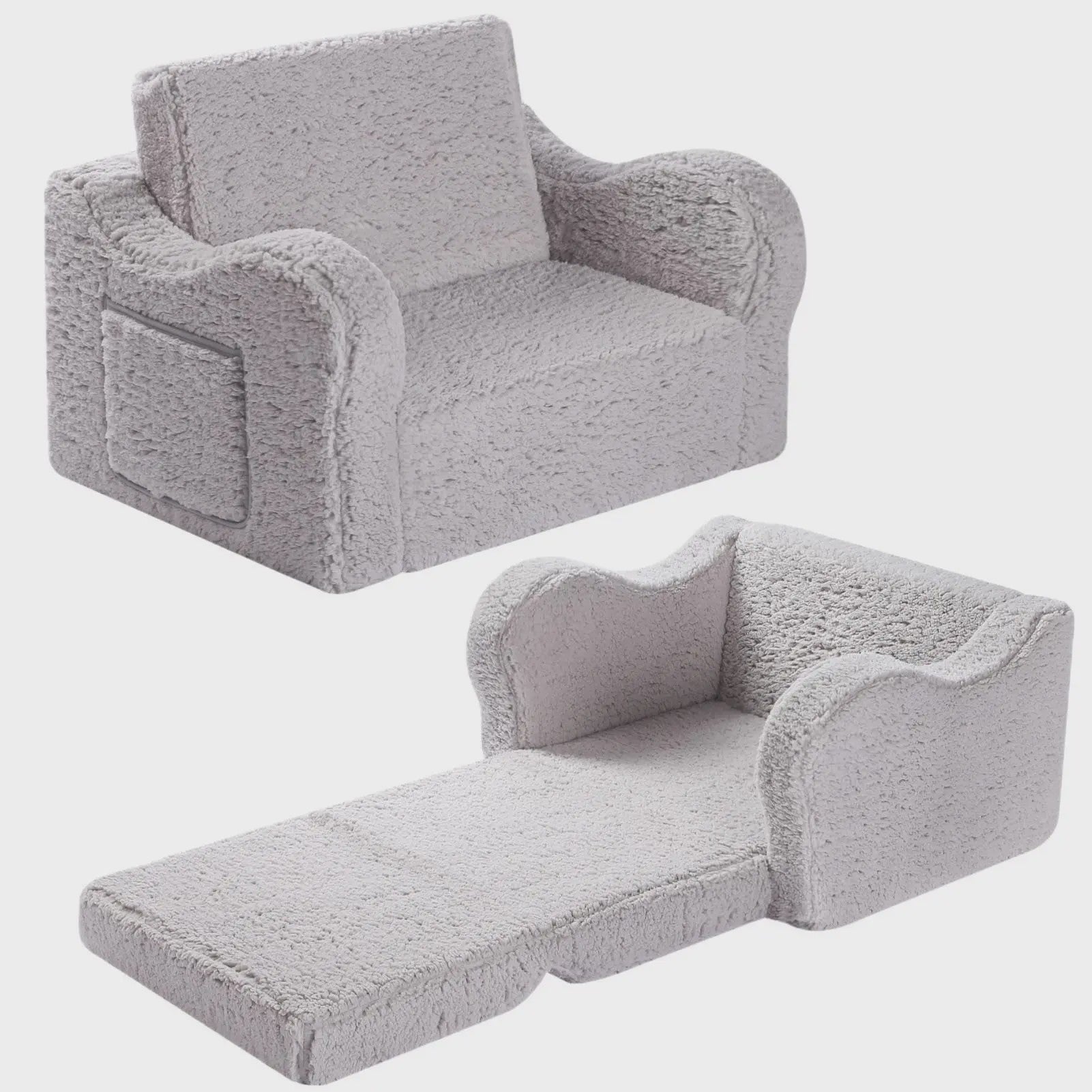 Comfortabele Kinderbank 2-in-1: Uitklapbare Speelstoel met Zachte Sherpa Coating