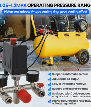 Automatische Drukregelaar Kit voor Compressor met Dubbele Manometers